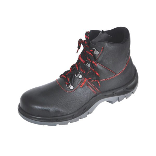 Karam Workman Ankle Black Leather Red Stitched Safety Shoes FS21